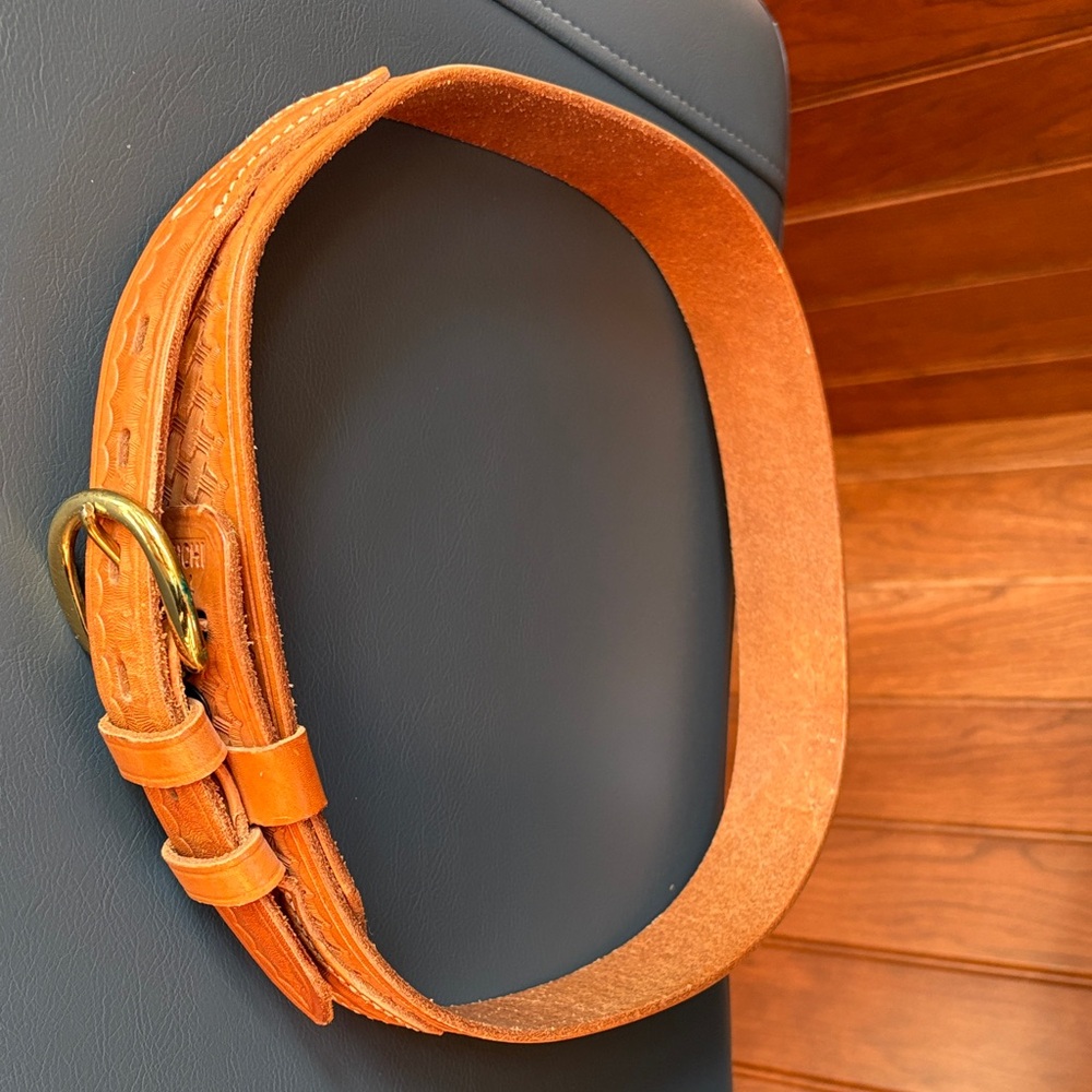 Tan Leather Belt with Gold Buckle